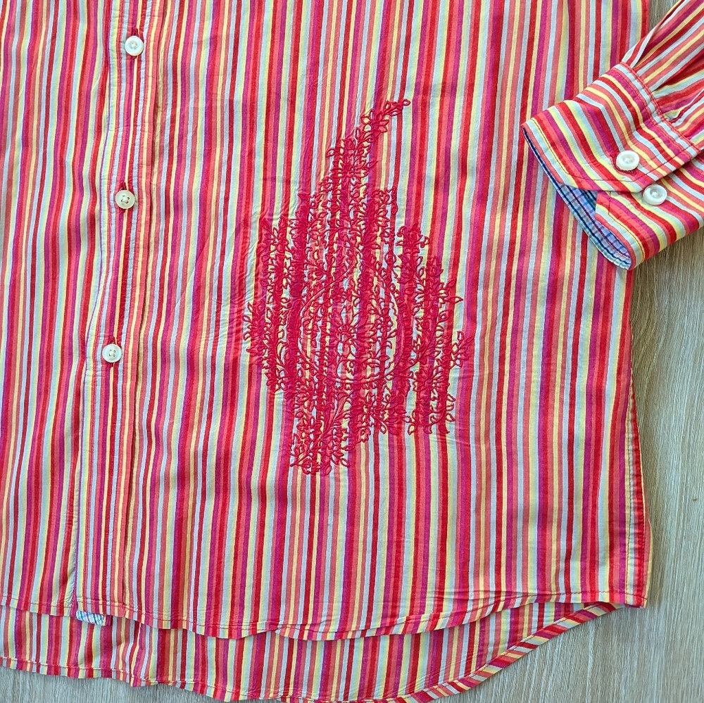 Robert Graham Shirt Men's XL Embroidered Striped - Picture 3 of 10